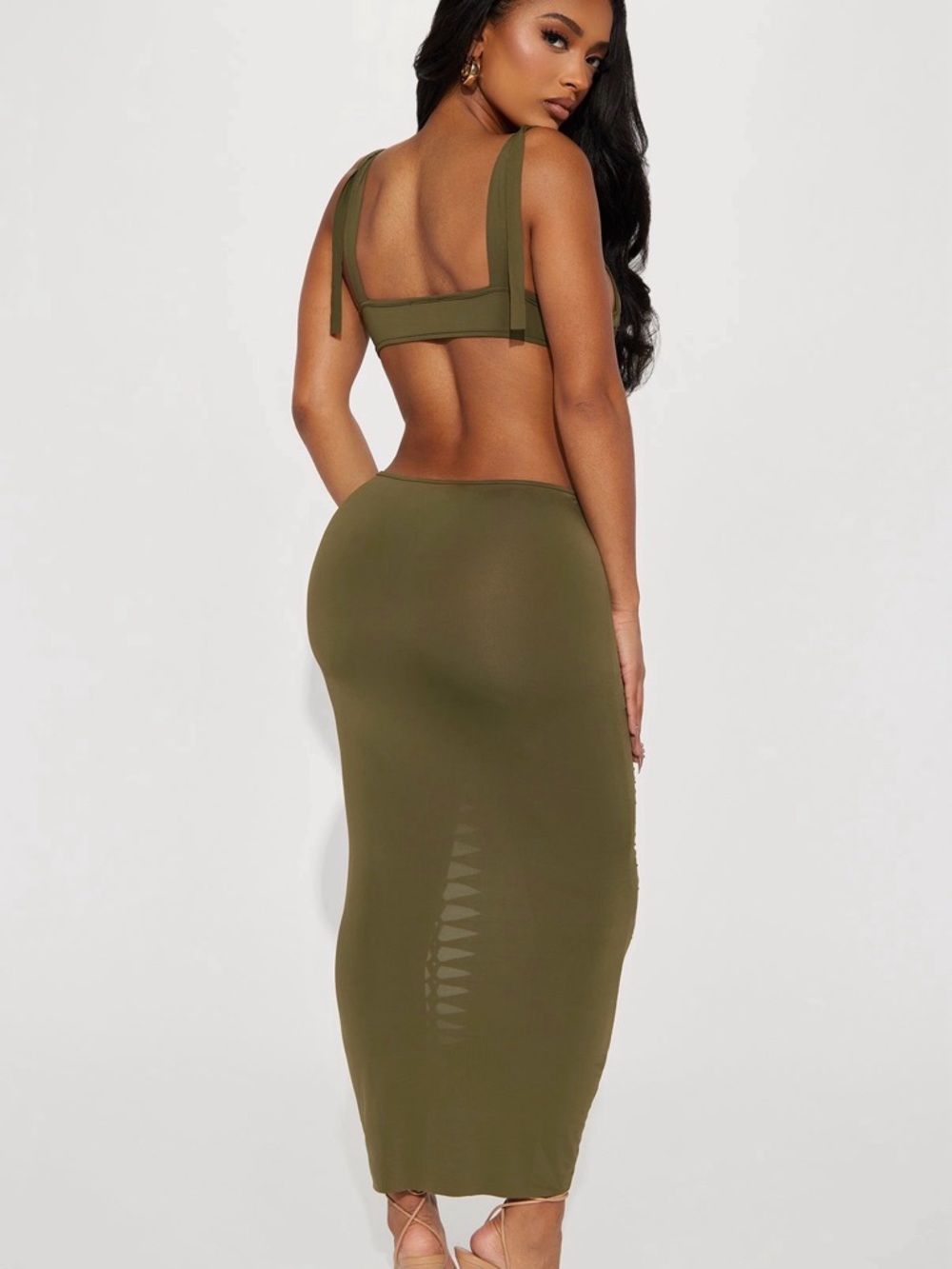 Fashion Nova Olive Lace-Up Cutout Bodycon Dress - Women - NWT ✨BUNDLE AVAILABLE✨ - Picture 2 of 6